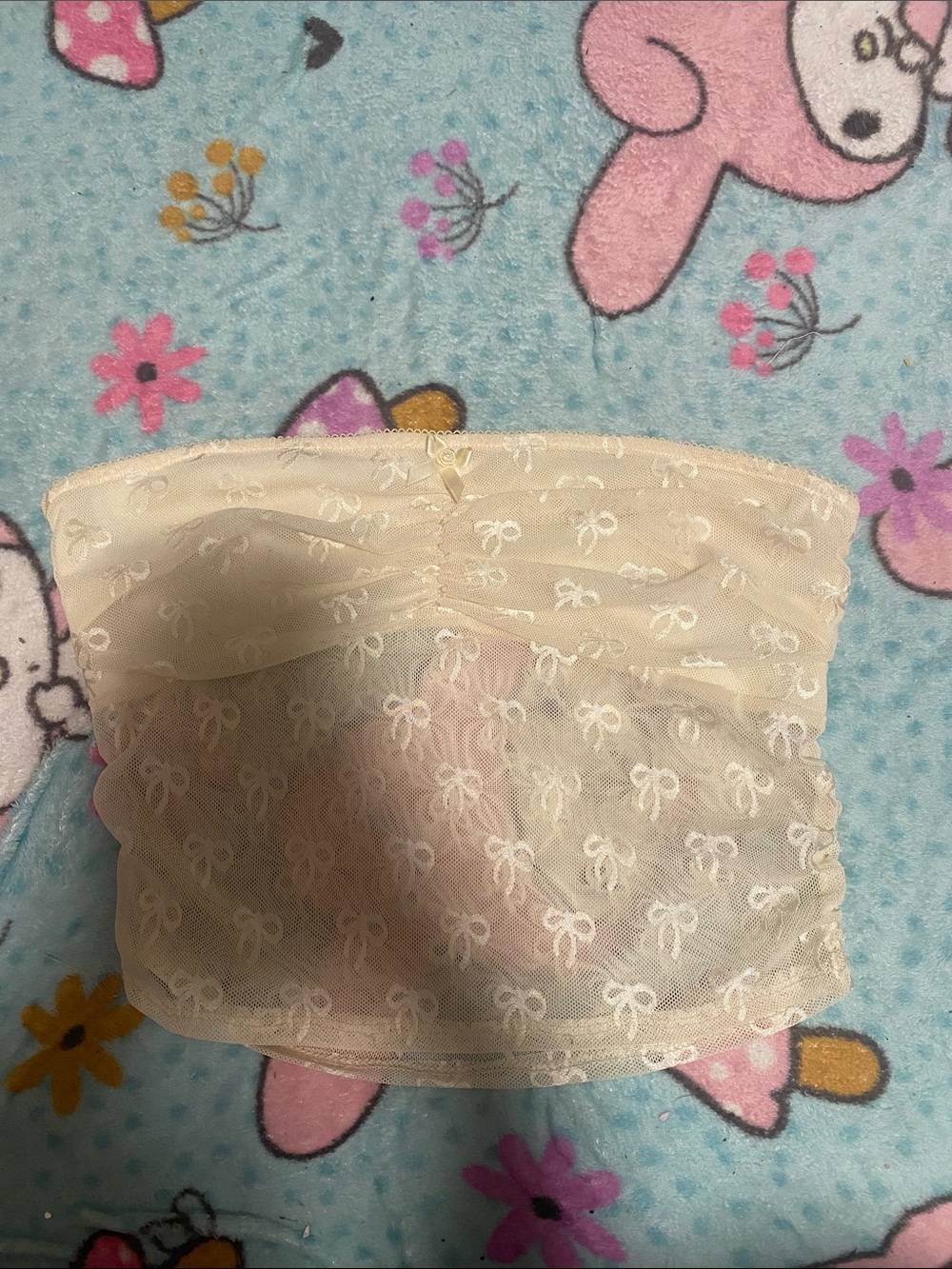 Sheer Ivory Lace Bow Bandeau Tube Top